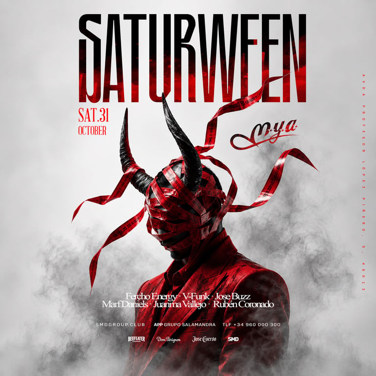 Cartel de Halloween 2026 en MYA Valencia, SATURWEEN, sábado 31 de octubre